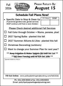 fall 2026 postcard image for current Polly's garden services clients